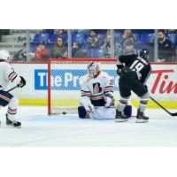 Cameron Schmidt of the Vancouver Giants scores against the Kamloops Blazers